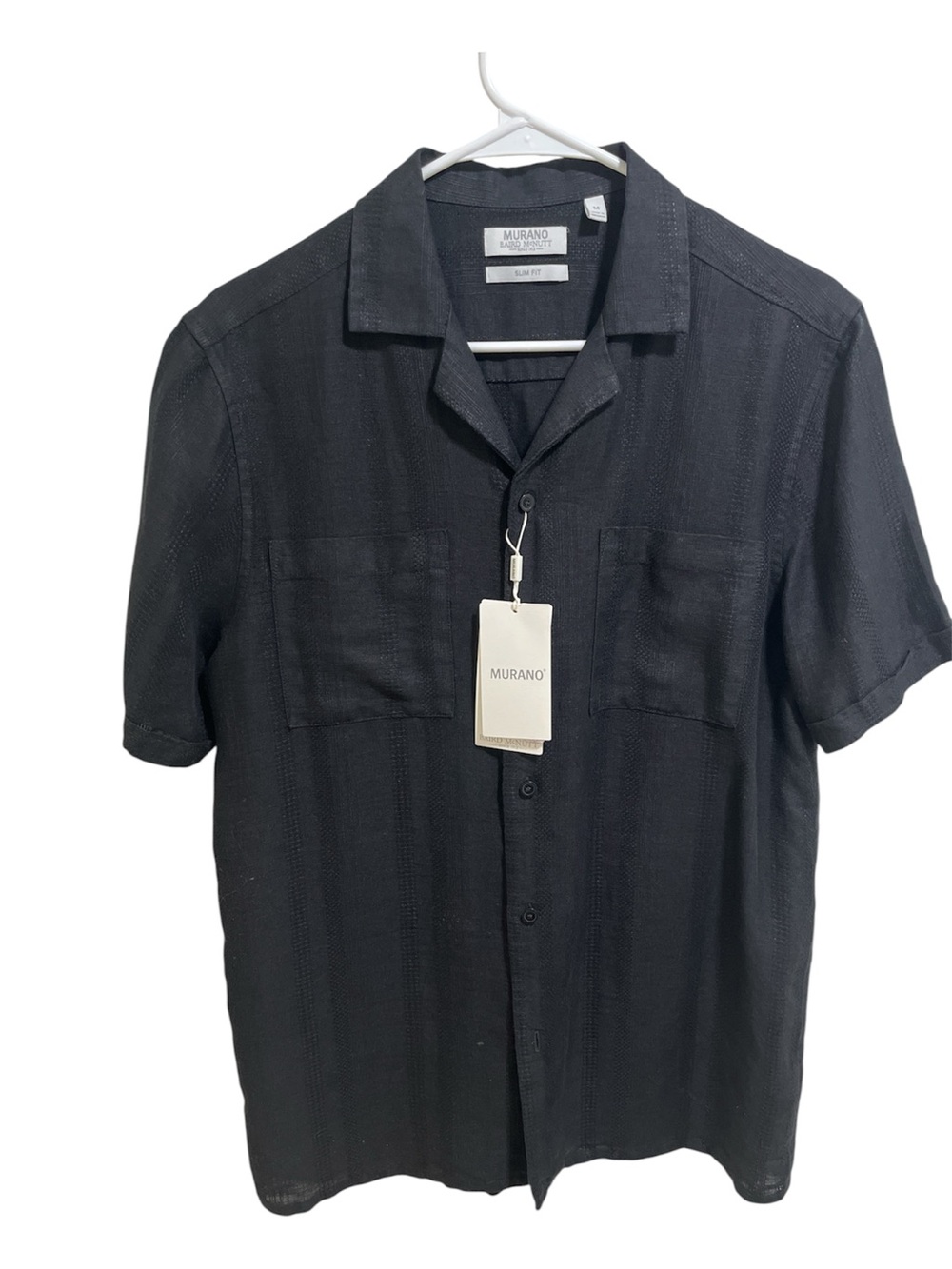 NWT Murano 100% Linen Slim Fit Short Sleeve Camp Shirt - Black - MSRP $90